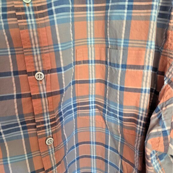 Men's XXXL Johnston and Murphy Blue and orange plaid short sleeve shirt - Picture 4 of 8